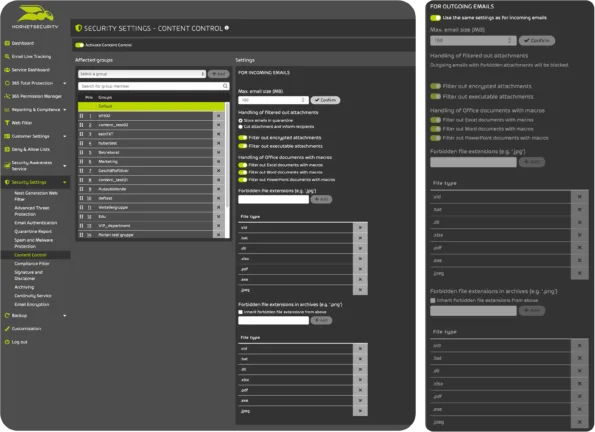 Spam and Malware Protection Content Control Settings 2
