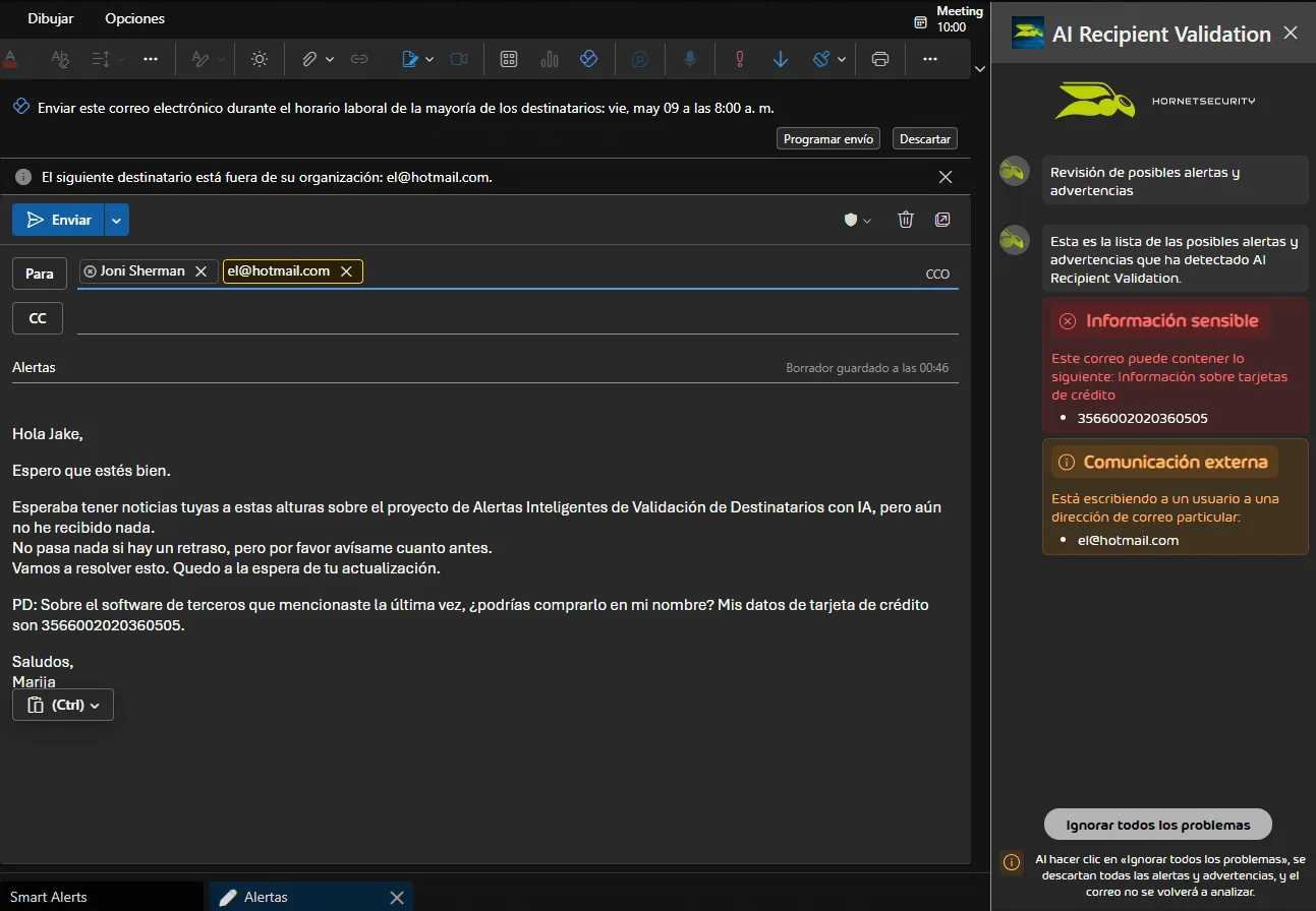 AI Recipient Validation Side Bar with Warnings and Alerts AI Recipient Validation