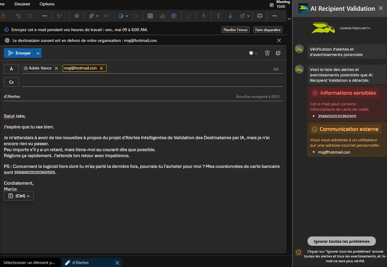AI Recipient Validation Side Bar with Warnings and Alerts AI Recipient Validation