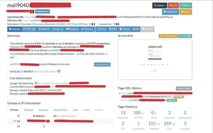 Recent Phishing Attacks Target Japanese Companies urlscan.io analysis of phishing email